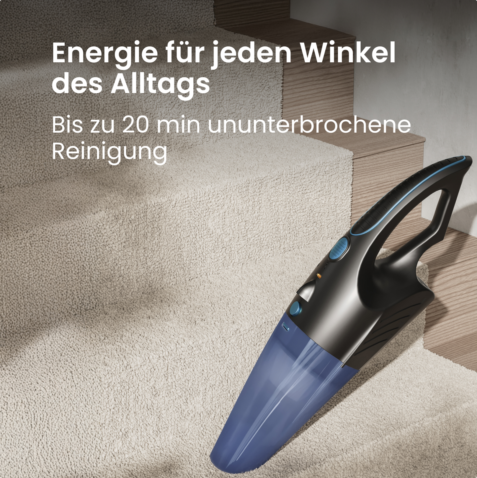 miwa Kabelloser Akku-Handstaubsauger mit starker Saugleistung / Beutelloser Staubsauger für schwer zugängliche Stellen / Bis zu 20 Minuten Laufzeit
