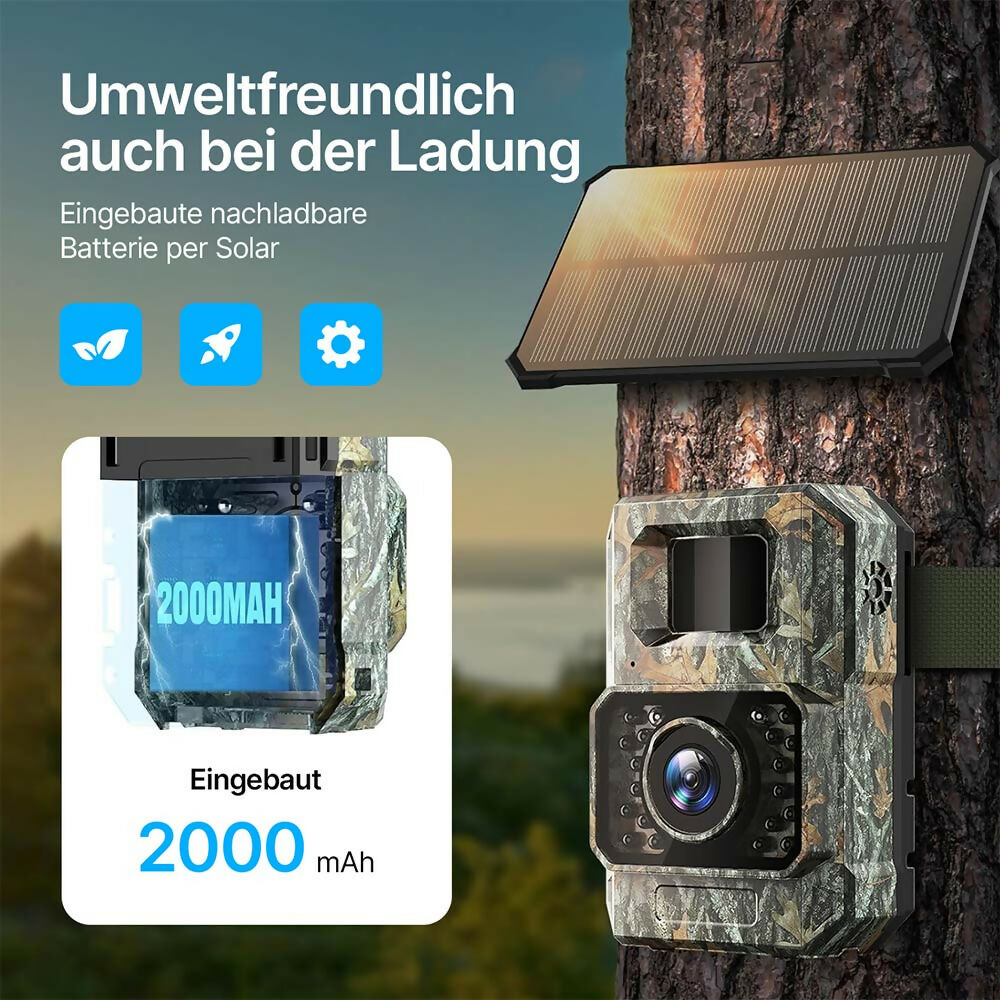48 Megapixel Wildkamera mit exzellenter Nachtsicht inkl. 32 GB microSD-Karte und Solarpanel