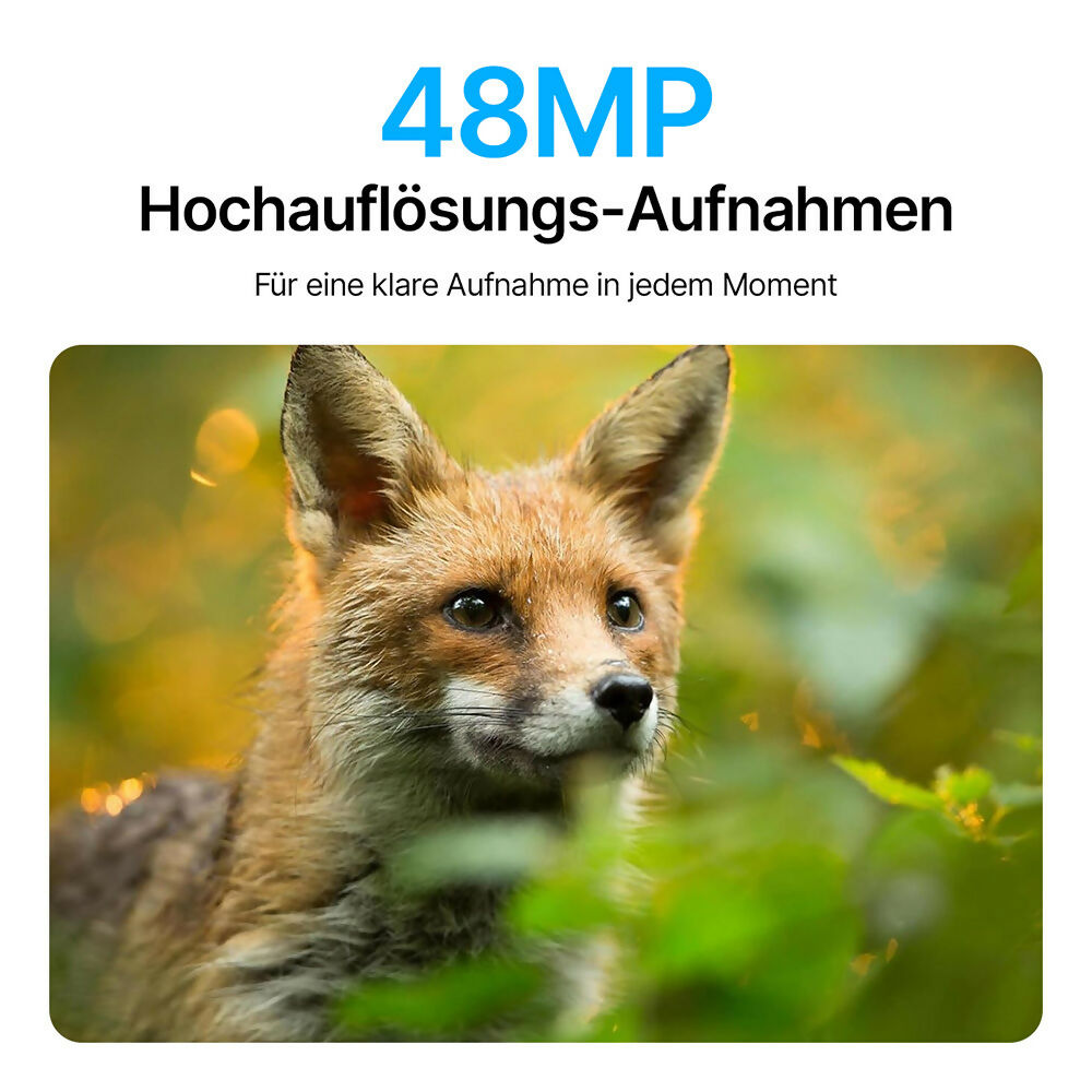 48 Megapixel Wildkamera mit exzellenter Nachtsicht inkl. 32 GB microSD-Karte und Solarpanel