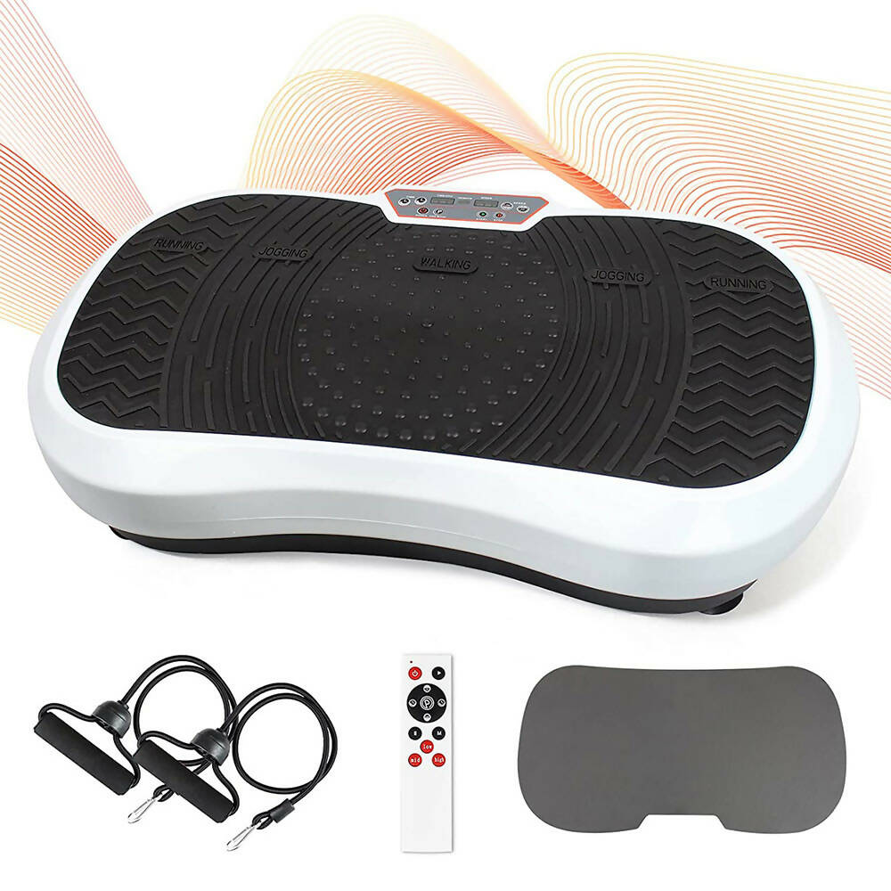 Vibrationsplatte mit 12 Programmen und 99 Intensitätsstufen für effizientes Training / Fitnessplatte inkl. Fernbedienung und 2 Widerstandsbändern / Fett verlieren und Fitnesstraining von Zuhause mit Vibrationsgerät