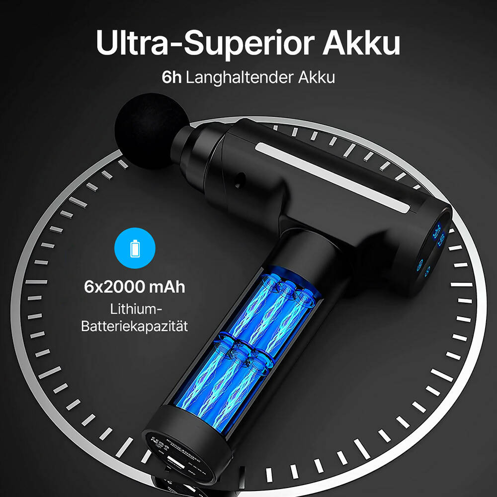 Massagepistole mit 30 Geschwindigkeiten und 6 Massageköpfen