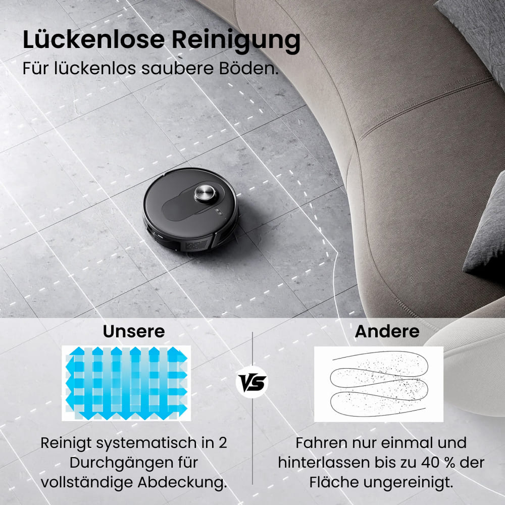 Saugroboter Q8 mit Wischfunktion, 6.000Pa Saugkraft, 200min Akkulaufzeit & Laser Navigation mit 5 Karten / für Böden, Teppiche & Tierhaare