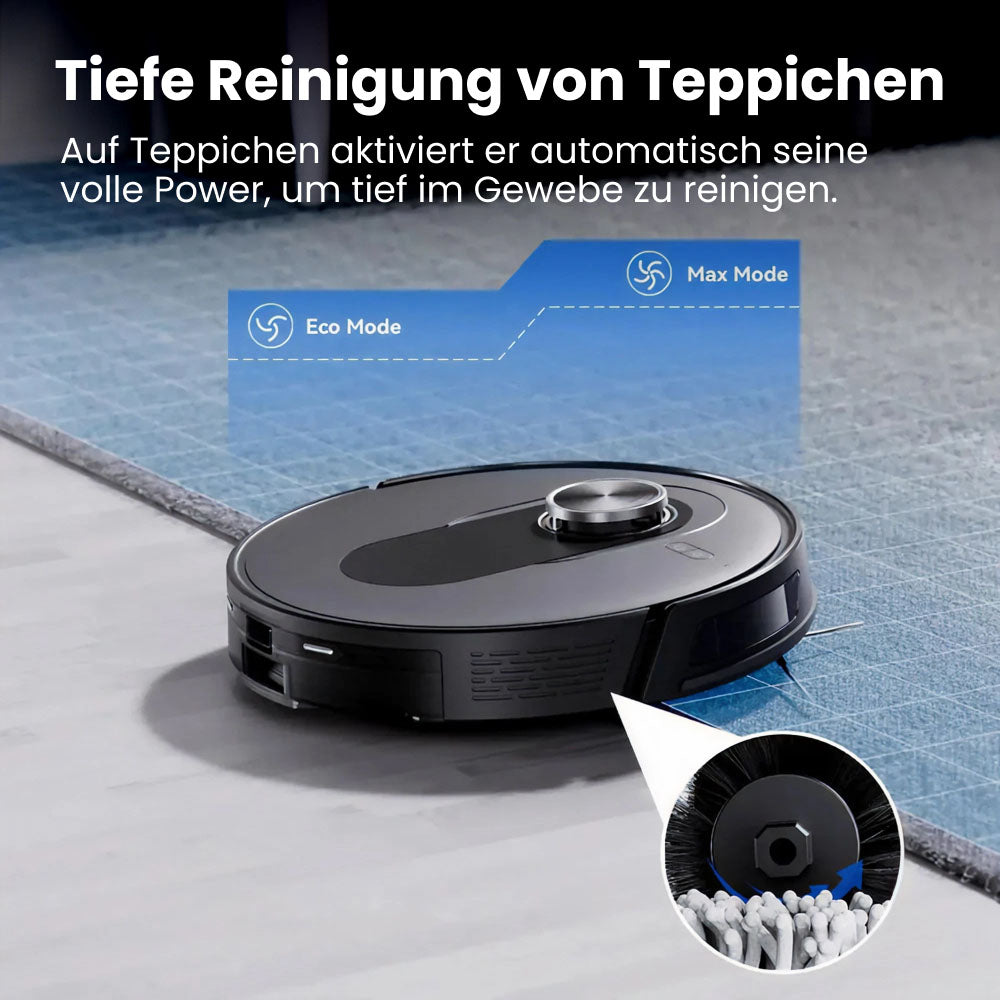 Saugroboter Q8 mit Wischfunktion, 6.000Pa Saugkraft, 200min Akkulaufzeit & Laser Navigation mit 5 Karten / für Böden, Teppiche & Tierhaare