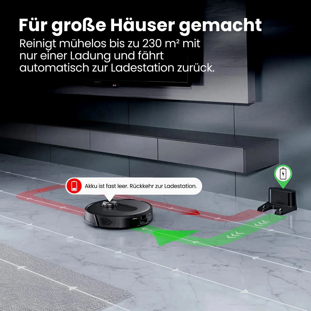 Saugroboter Q8 mit Wischfunktion, 6.000Pa Saugkraft, 200min Akkulaufzeit & Laser Navigation mit 5 Karten / für Böden, Teppiche & Tierhaare