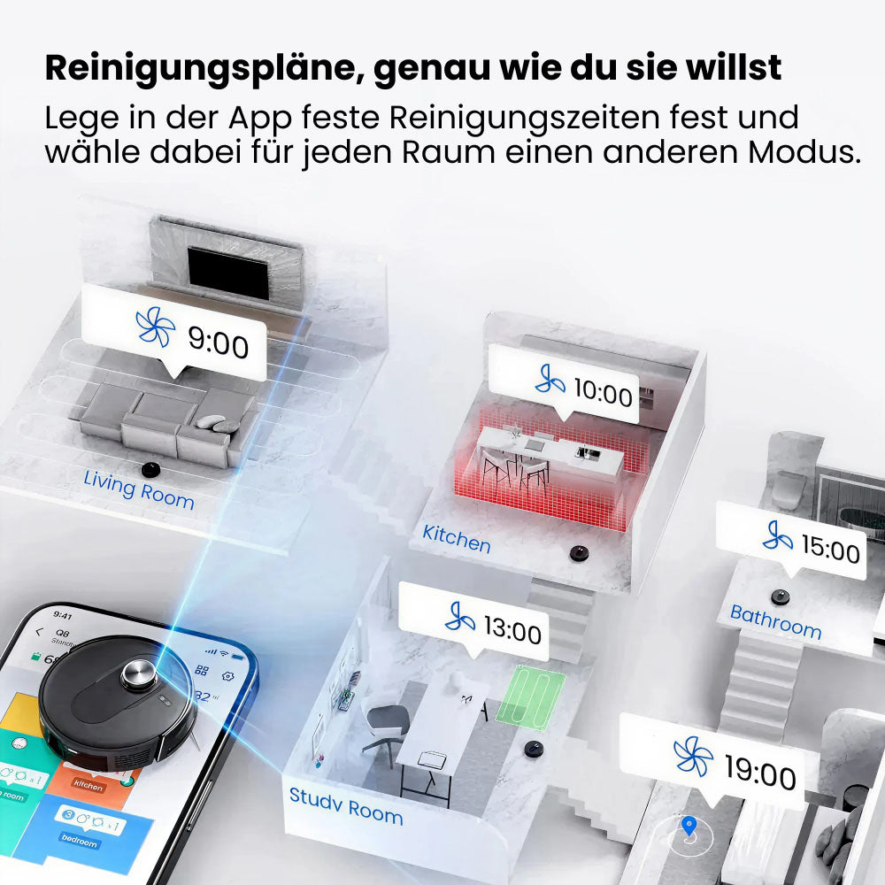Saugroboter Q8 mit Wischfunktion, 6.000Pa Saugkraft, 200min Akkulaufzeit & Laser Navigation mit 5 Karten / für Böden, Teppiche & Tierhaare