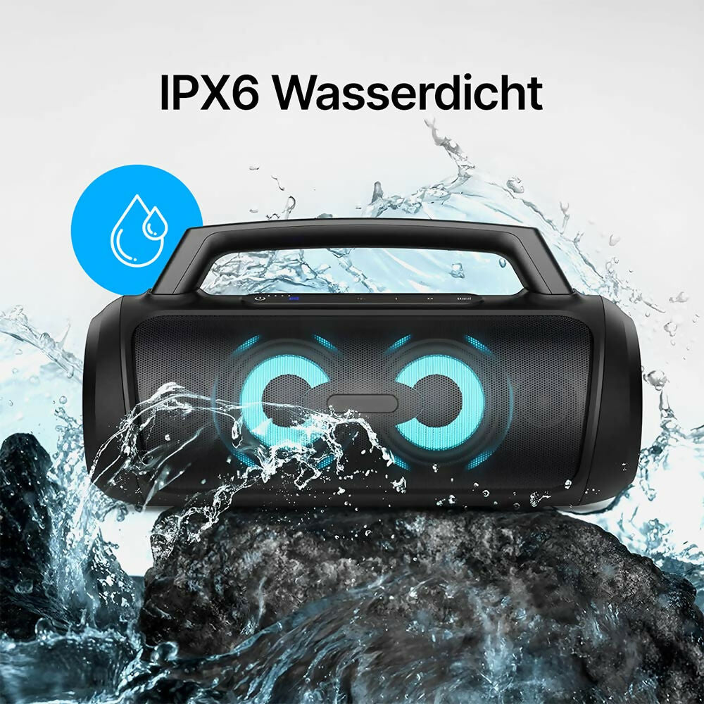 Bluetooth Lautsprecher Pro mit spürbaren Bass / 60W Stereo-Sound / Wasserdicht / Outdoor mit LED-Licht / Bluetooth 5.3 / Für Outdoor Party