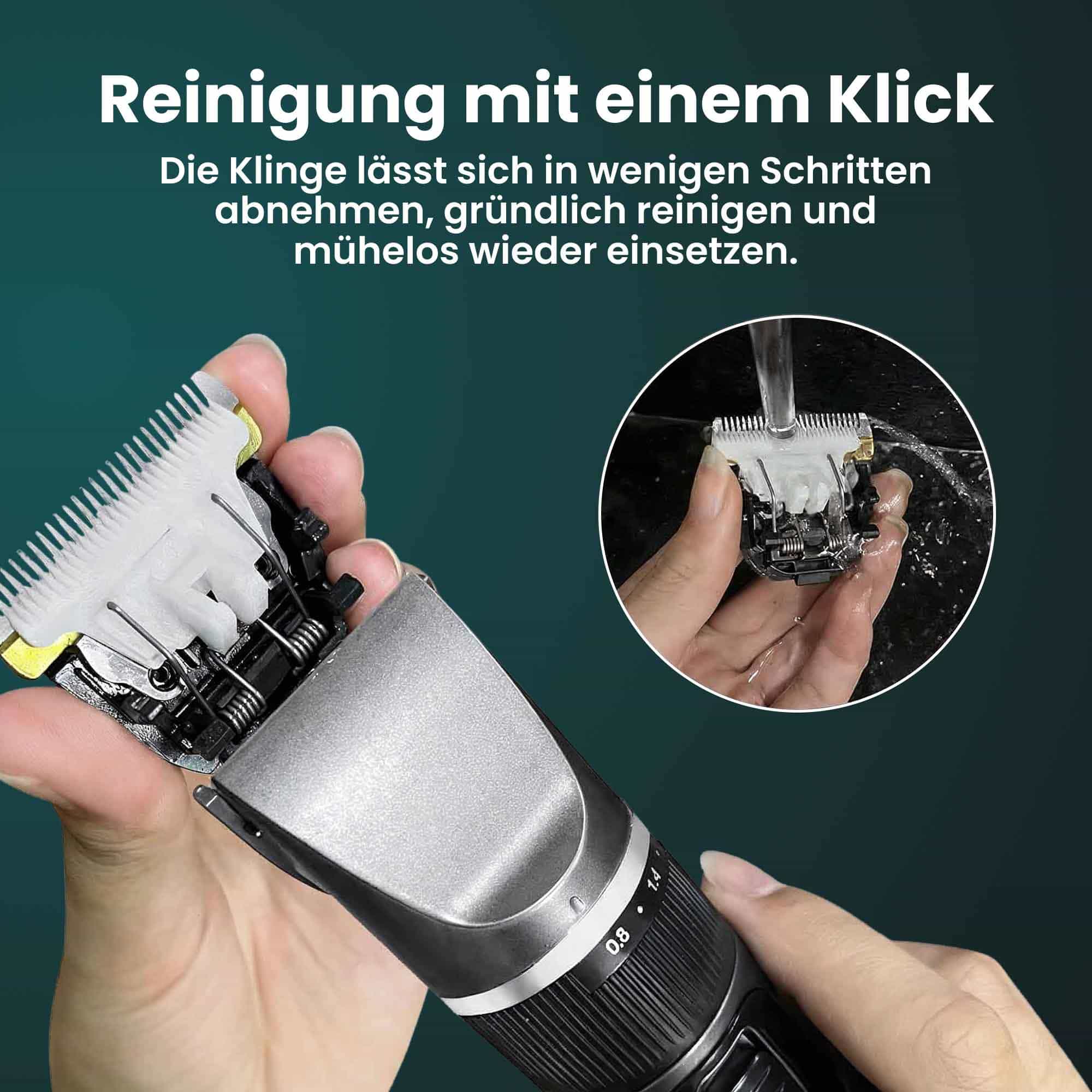 Haarschneidemaschine mit Barttrimmer: 60 min. Akkulaufzeit, inkl. 4 Aufsätze und selbstschärfende Titan-Klinge