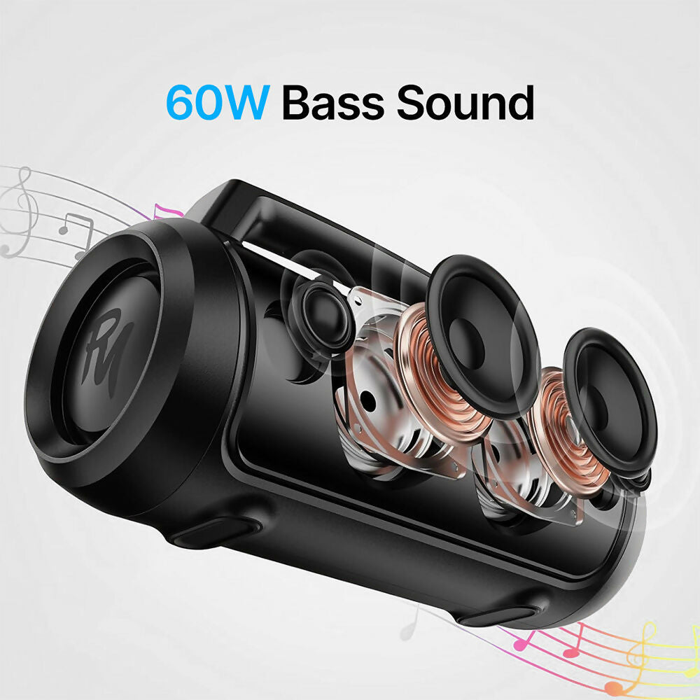 Bluetooth Lautsprecher Pro mit spürbaren Bass / 60W Stereo-Sound / Wasserdicht / Outdoor mit LED-Licht / Bluetooth 5.3 / Für Outdoor Party