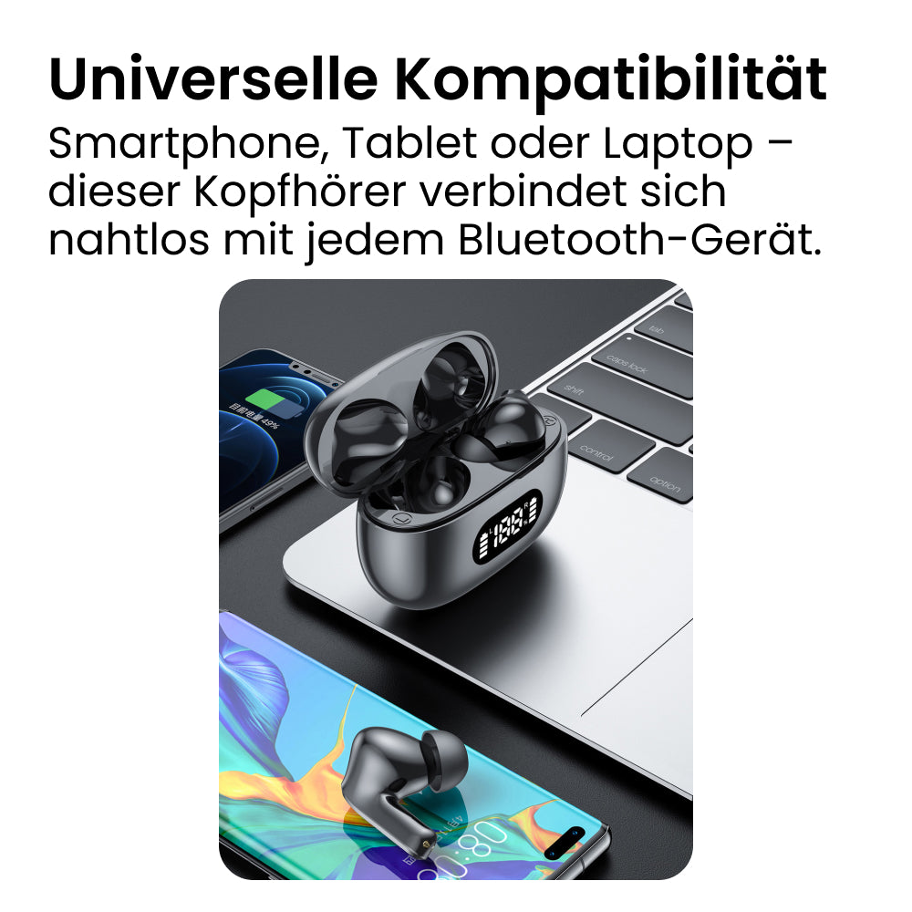 True Wireless In-Ear Kopfhörer / Bluetooth 5.3 / 55h Akkulaufzeit / IPX5 wasserfest / LED-Display / Für Sport, Gaming & Alltag