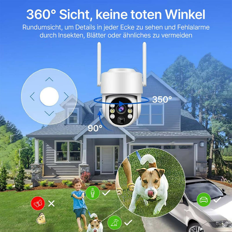 Solar 360° Überwachungskamera mit 2.5K Auflösung / Nachtsicht in Farbe / PIR Bewegungssensor / Zwei-Wege Audio / IP66 Wasserdicht