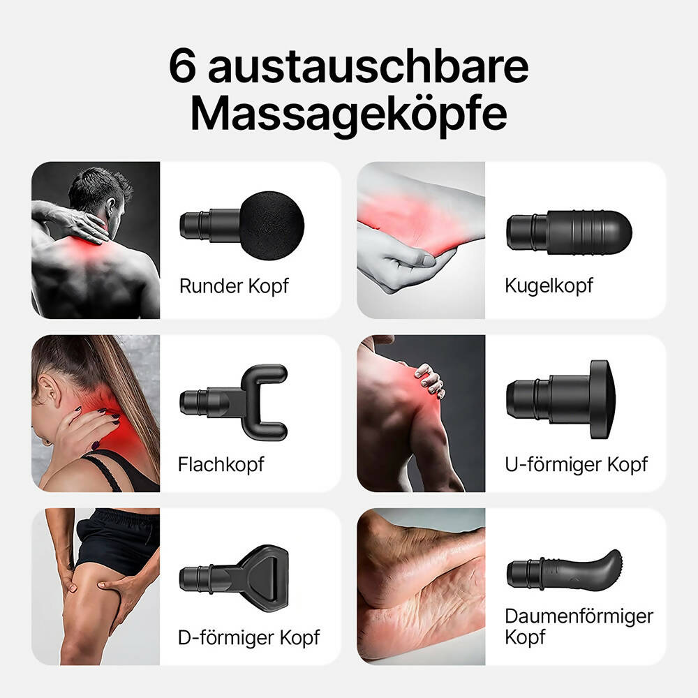 Massagepistole mit 30 Geschwindigkeiten ab / Massage Gun mit bis zu 3200U/min und 6 Massageköpfen / Für Tiefengewebe & Muskel Massage / Elektrisches Massagegerät für Nacken, Schulter, Rücken