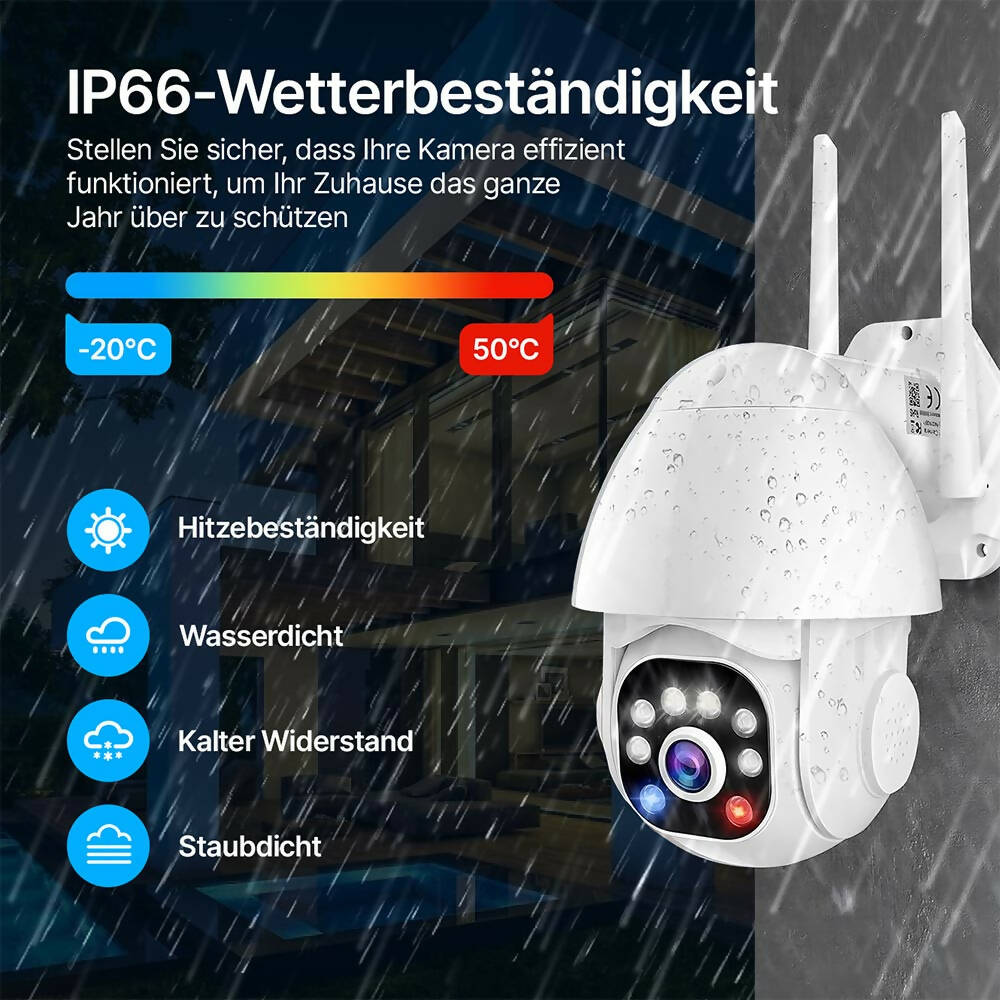 Outdoor Überwachungskamera mit 3 Megapixel / Kabelbetrieben / Wasserdichte WLAN Kamera mit Zwei-Wege-Audio / Outdoor Überwachung durch Nachsicht und Bewegungssensor