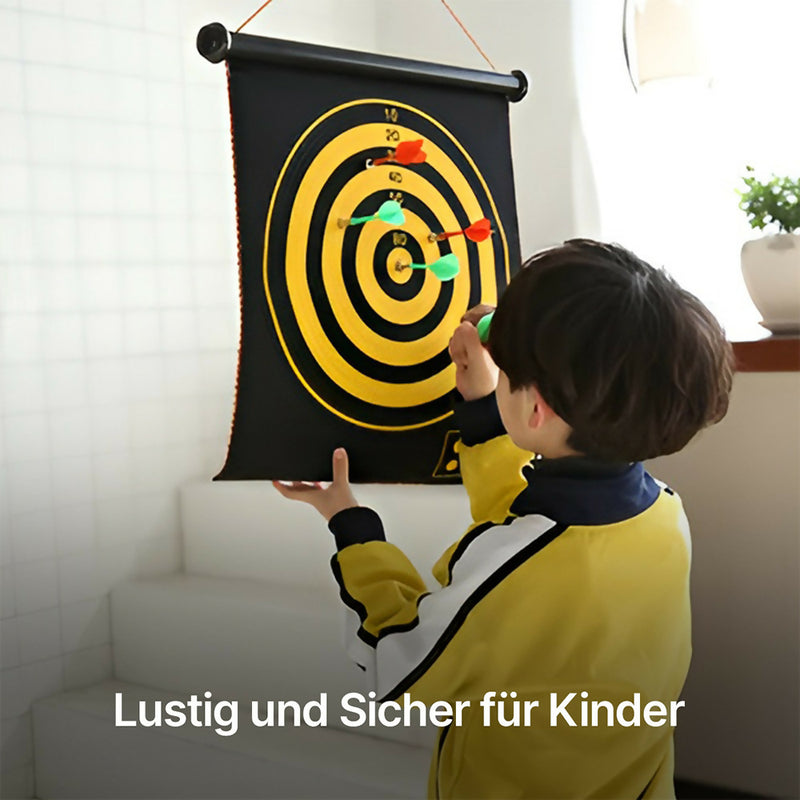 Magnetische Dartscheibe mit Rollfunktion / Sicher für Kinder und Erwachsene / Doppelseitiges Spiel / Inklusive 12 Darts