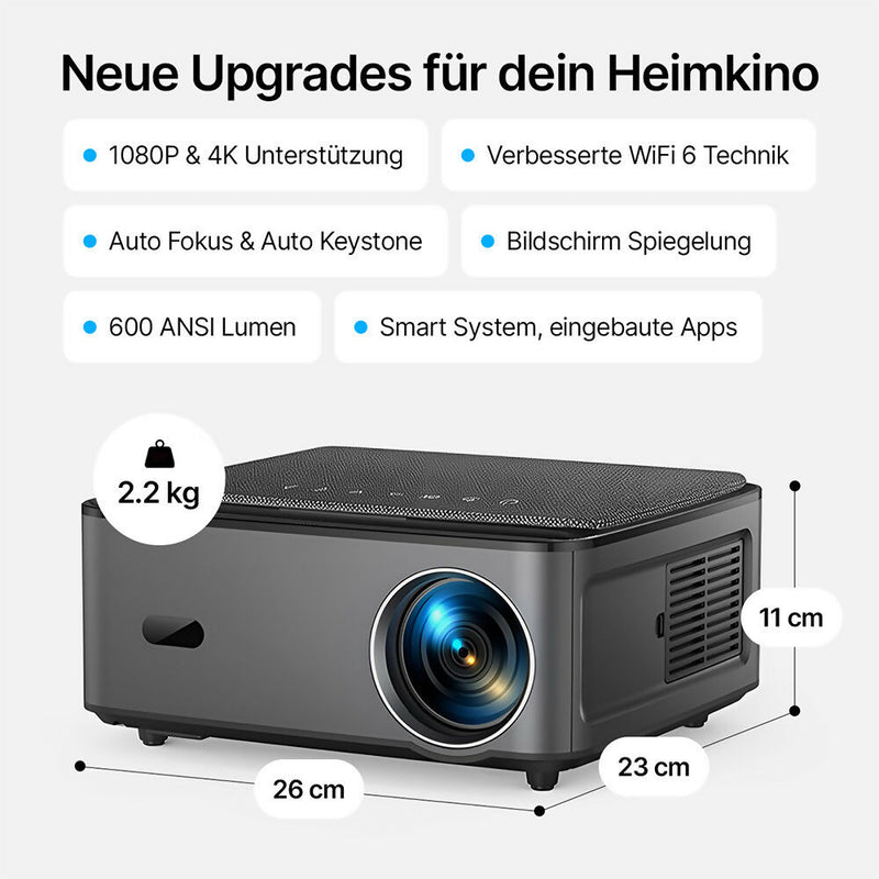 Beamer mit 4k Unterstützung / 1080P & 4K Unterstützung / Auto Fokus & Auto Keystone / Wi-Fi 6 Technologie