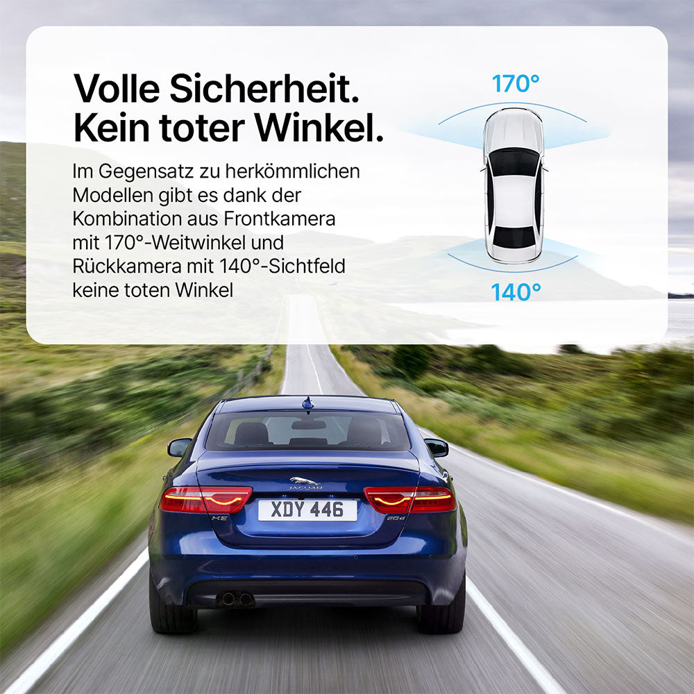 Dashcam mit Front- & Rückkamera, 1080p Full HD, Nachtsicht, 24h Parküberwachung & G-Sensor für sicheres Fahren