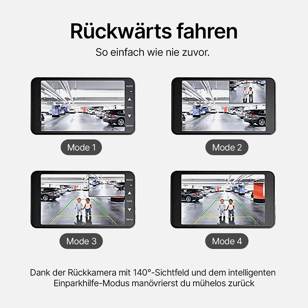 Dashcam mit Front- & Rückkamera, 1080p Full HD, Nachtsicht, 24h Parküberwachung & G-Sensor für sicheres Fahren