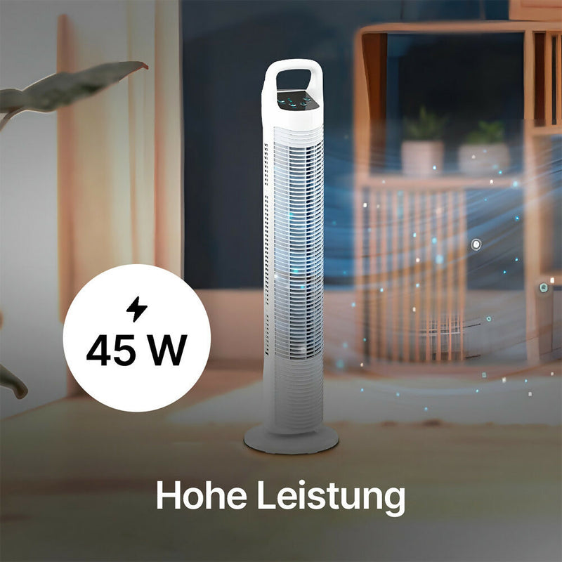 Turmventilator mit 3 Geschwindigkeiten / 45 Watt / Automatische Oszillation / Leise & Leistungsstark / Energiesparendes Design / Kompaktes & Elegantes Design