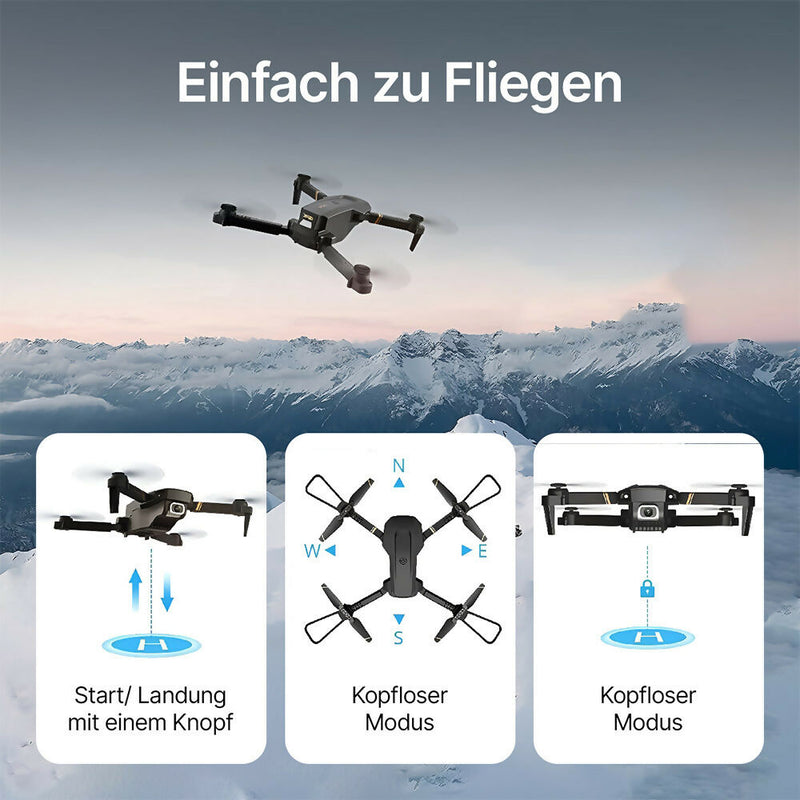 Kompakte Drohne mit WiFi Kamera 1080P HD / RC Quadrocopter mit 2 Akkus / FPV Übertragung / One Key Start/Landen / Headless Modus / Inkl. Premium Tragetasche