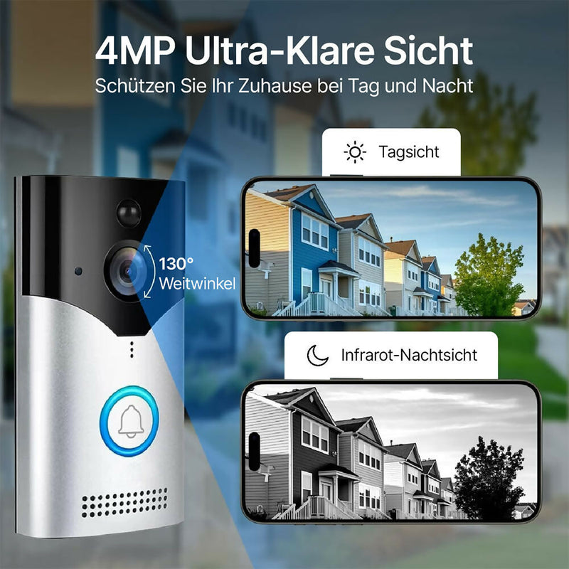 Türklingel mit 4MP Kamera / Nachtsicht / PIR Bewegungssensor / Zwei-Wege-Audio / Akkubetrieben / 2,4-GHz-WLAN / Video-Türsprechanlage