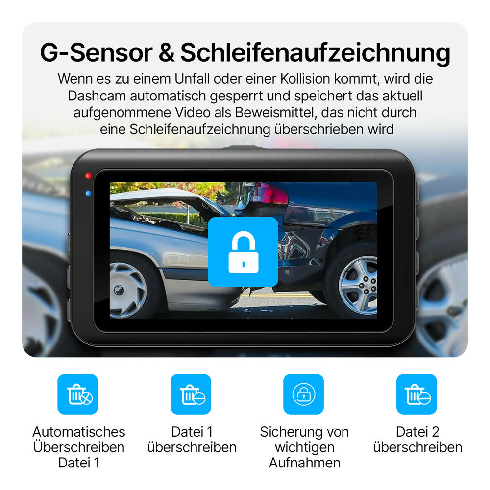 Dual-Dashcam Pro, 1080P FHD Aufnahme mit fortschrittlicher Nachtsicht / intelligenter Parküberwachung / Überlegene Nachtaufnahmen / 32GB SD-Karte