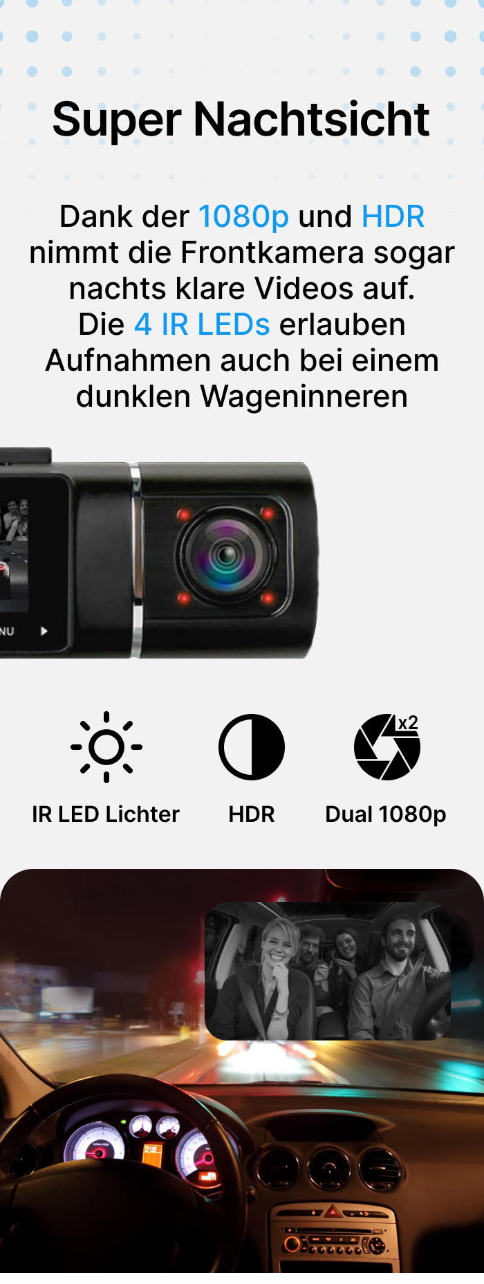 Abask Dashcam Auto 4K WiFi Dash Cam Vorne Innen mit 32GB SD-Karte, 310°  Weitwinkelansicht, Autokamera mit Parküberwachung, Bewegungserkennung