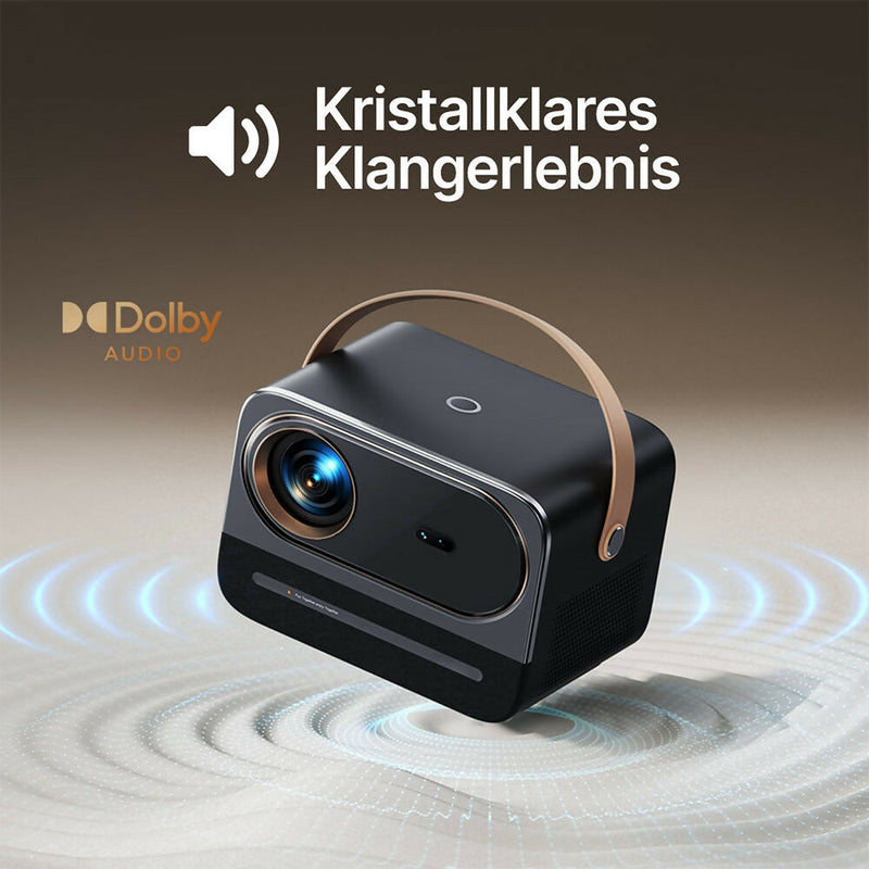 Beamer mit Autofokus und WiFi 6 / 4K 1080P Auflösung / für Outdoor und Indoor / Dolby 360-Grad-Sound / abnehmbarer Ständer