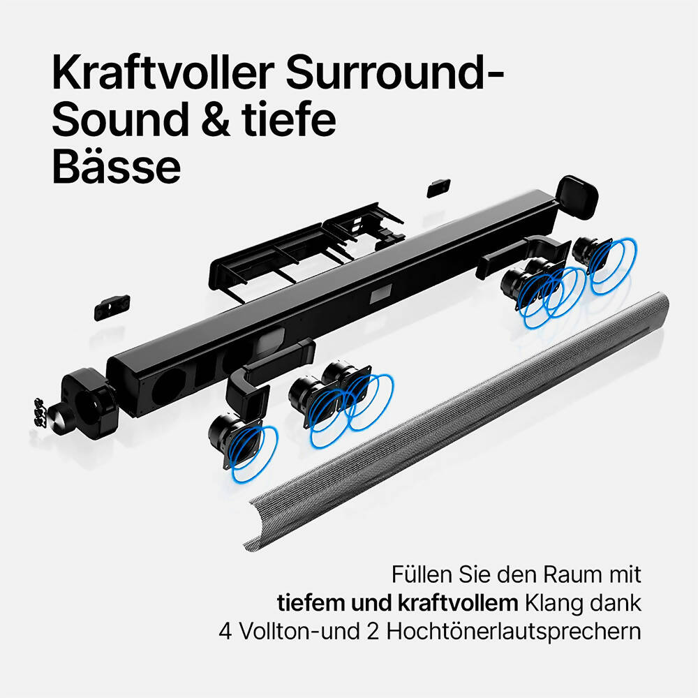 Soundbar Pro S2 für TV, PC, Laptop & Home Cinema / Elegante Bluetooth Soundbar mit Subwoofer-Surround-Sound / HDMI