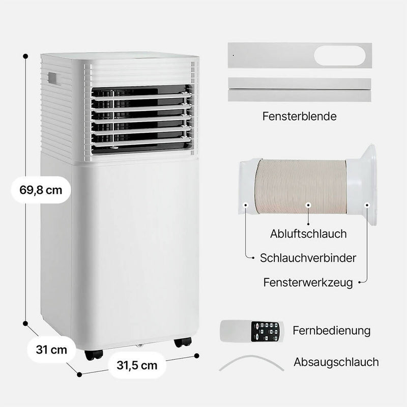 Mobile Klimaanlage für kraftvolle Kühlung / 12000-15000 BTU / Entfeuchter- & Ventilatorfunktion / Kindersicherheit / Geräuscharmer Schlafmodus / Timer / Flexible Luftstromrichtung