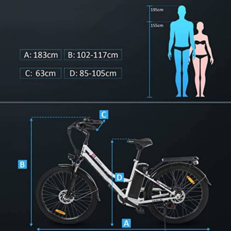 E-Bike für Damen / 26 Zoll / 7 Gänge / 250 W Heckmotor / 10.4AH Lithium-Ionen-Akku / Ideal für City und Pendler / Niedrige Schrittlänge