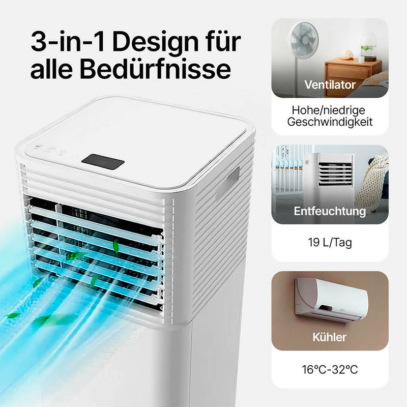 Mobile Klimaanlage für kraftvolle Kühlung / 12000-15000 BTU / Entfeuchter- & Ventilatorfunktion / Kindersicherheit / Geräuscharmer Schlafmodus / Timer / Flexible Luftstromrichtung