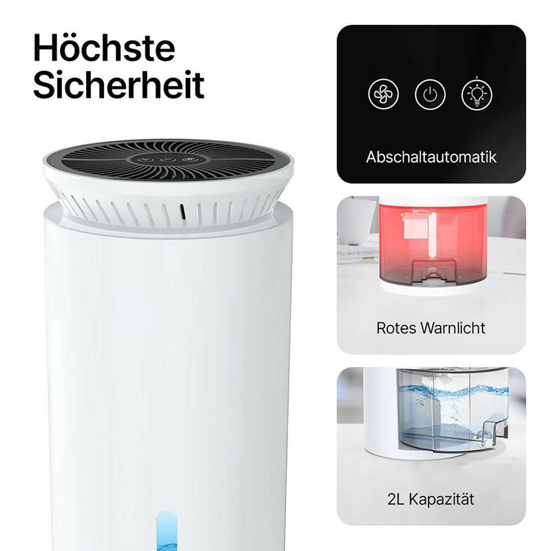 Luftentfeuchter elektrisch / 2000ml Kapazität / Doppelhalbleiter / Ultra Leise / 50㎡ Bereich / Buntes Nachtlicht / Automatische Abschaltung / Ideal für Büro und Zuhause