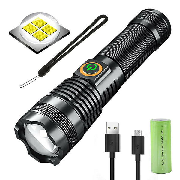 LED-Taschenlampe mit Aluminiumlegierung / Extrem helle Taschenlampe mit 5 Modi für Camping, Wandern, Notfälle / Wiederaufladbar, wasserdicht & mit Zoom