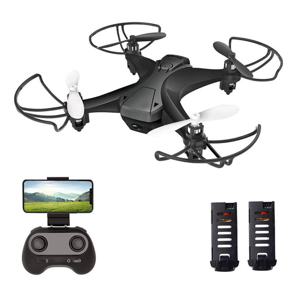 Drohne mit Kamera HD / Mini Drohne mit 2 Akkus / 2.4Ghz / Ferngesteuerter Quadrocopter für Anfänger / APP Steuerung / Live-Übertragung / Handysteuerung / 360° Flip