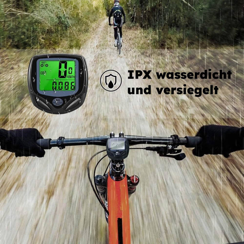 Fahrradtacho / Wasserdicht / Kabellos / Mit 16 Funktionen / LCD-Display / Kilometerzähler / Hintergrundbeleuchtung / Lange Akkulaufzeit