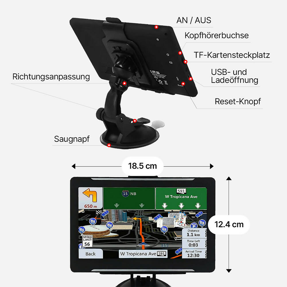 GPS Navigationsgerät für Auto, LKW, PKW mit lebenslanger Kartenaktualisierung / 7-Zoll Touchscreen Navigation mit Sonnenblende / 2D & 3D Kartenansicht und Tempolimit-Erinnerung