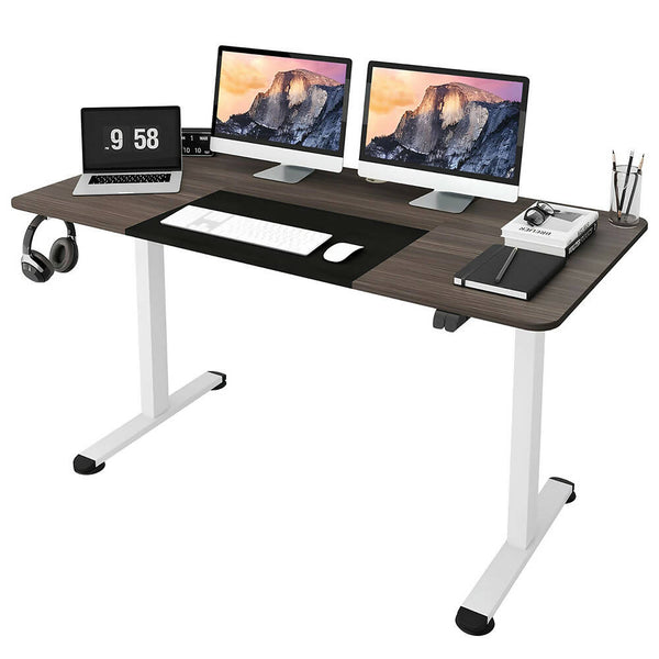 Elektrischer höhenverstellbarer Schreibtisch mit Stopp-Mechanismus & Haken / Dunkelgrau / 1,4m x 0,7m / Metallrahmen / Leistungsstarker Motor