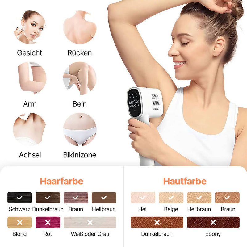 IPL-Gerät zur schmerzlosen Haarentfernung für Männer und Frauen / Haarentfernungsgerät für Gesicht, Achselhöhlen, Arm, Rücken, Bikinizone und Beine / 999.999 Flashes