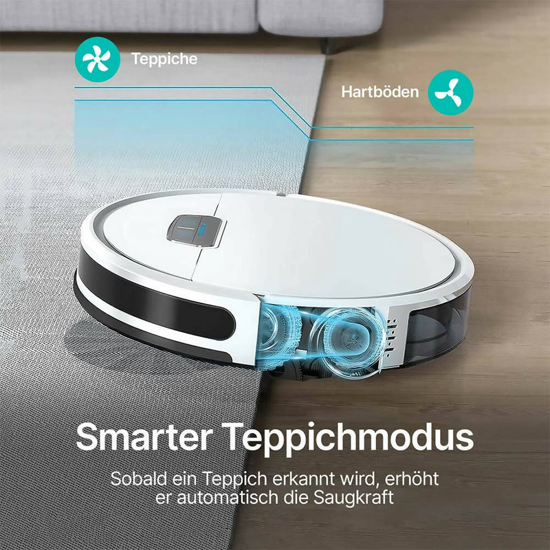 Saugroboter mit Wischfunktion / 3000Pa Saugkraft / Intelligente Reinigungsrouten / App-Steuerung / 150 Min. Laufzeit / Teppicherkennung / Einfache Wartung / Alexa & Google kompatibel