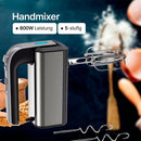 Handmixer mit 800W Power / 5 Geschwindigkeiten / Robuster Edelstahl / Spülmaschinenfest / Stilvoll & Komfortabel / Mit Eject- und Turbotaste / Inkl. 2 Knethaken & 2 Rührbesen