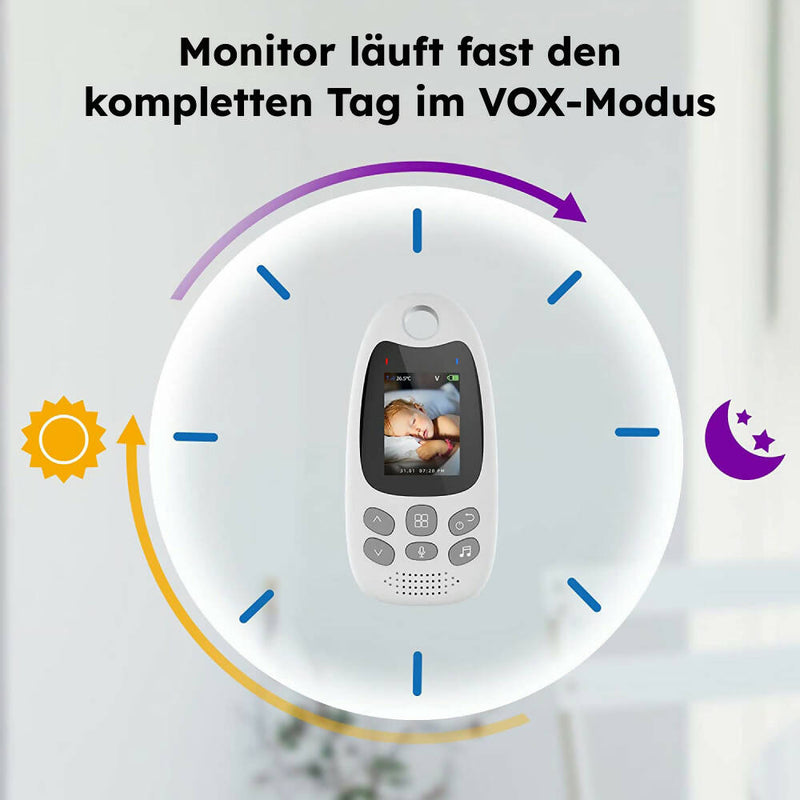 Babyphone mit Kamera / Video- und Audiofunktion / Mit Nachtsicht und Schlafliedern / Gegensprechfunktion / Temperaturüberwachung / VOX Funktion