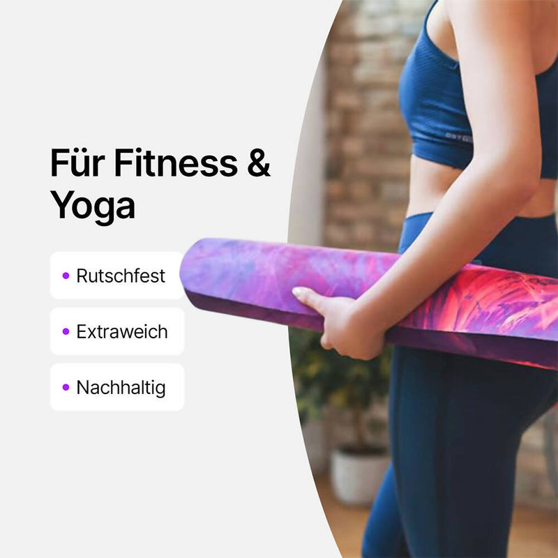 Fitnessmatte / Yogamatte aus Naturkautschuk / Umweltfreundlich / Rutschfest / 183cm x 68cm x 4mm / Inklusive Tragegurt