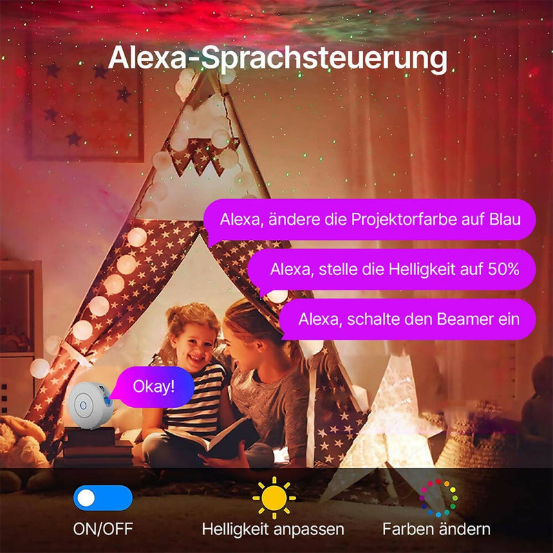 LED Sternenhimmel Projektor / Kompatibel mit Alexa & Google sowie App- und Sprachsteuerung / Sternenprojektor geeignet für Baby- oder Kinderzimmer, Schlafzimmer und Heimkino
