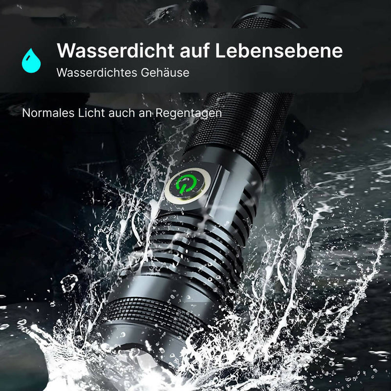 LED-Taschenlampe mit Aluminiumlegierung / Extrem helle Taschenlampe mit 5 Modi für Camping, Wandern, Notfälle / Wiederaufladbar, wasserdicht & mit Zoom