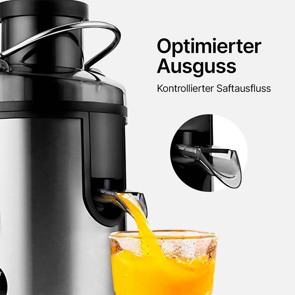 Entsafter mit optimierter Saftausbeute / 65mm Einfüllhals / 2 Geschwindigkeitsstufen / 450ml Saftkapazität & 1600ml Tresterbehälter / Leistungsstarker Motor & Edelstahl-Filter / Leicht zu reinigen