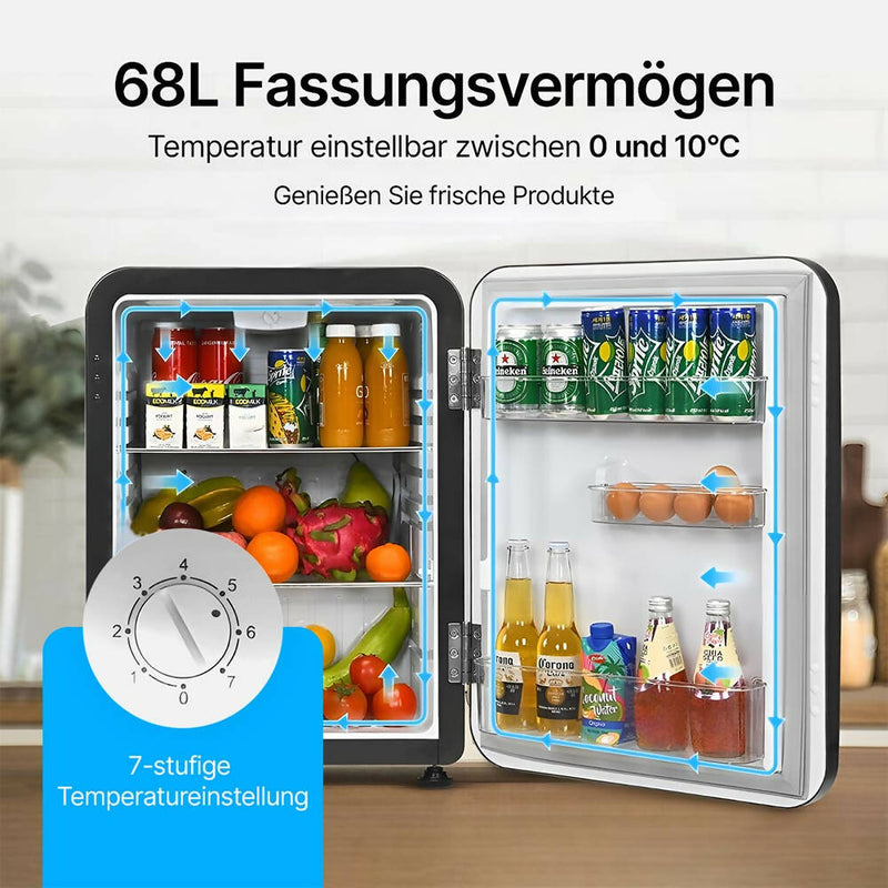 68L Kompakter Kühlschrank mit einstellbarer Temperatur / Beidseitig montierbare Türen / 10°C bis 0°C / Minimaler Lärm / Schlankes Design