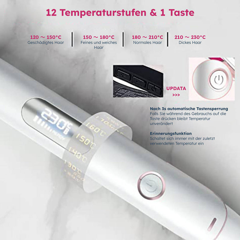 Glätteisen / Anti-Frizz-Effekt / Negativ-Ionen-Technologie / Digitales Display / Für Locken und Glätten / 12 einstellbare Temperaturen von 120 bis 230°C