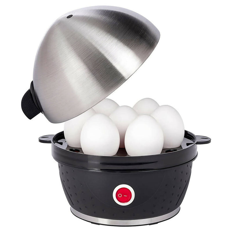 Eierkocher aus Edelstahl für 1-7 Eier / Eierkocher mit einstellbarem Härtegrad & Überhitzungsschutz / Tonsignal, Kontrolleuchte, Messbecher mit Stechhilfe