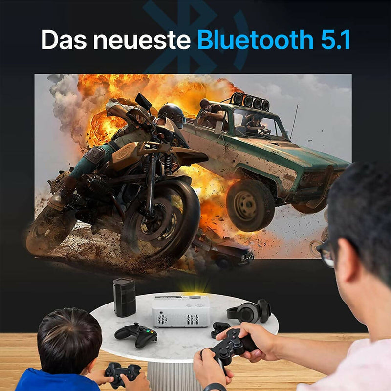 Beamer mit 9800 Lumen & 4K Video / Unterstützt 5G WiFi Bluetooth Unterstützung / Beamer für LED Heimkino auf 220'' Display / Kompatibel mit Fire Stick, Smartphone, Xbox, PS5, PS4
