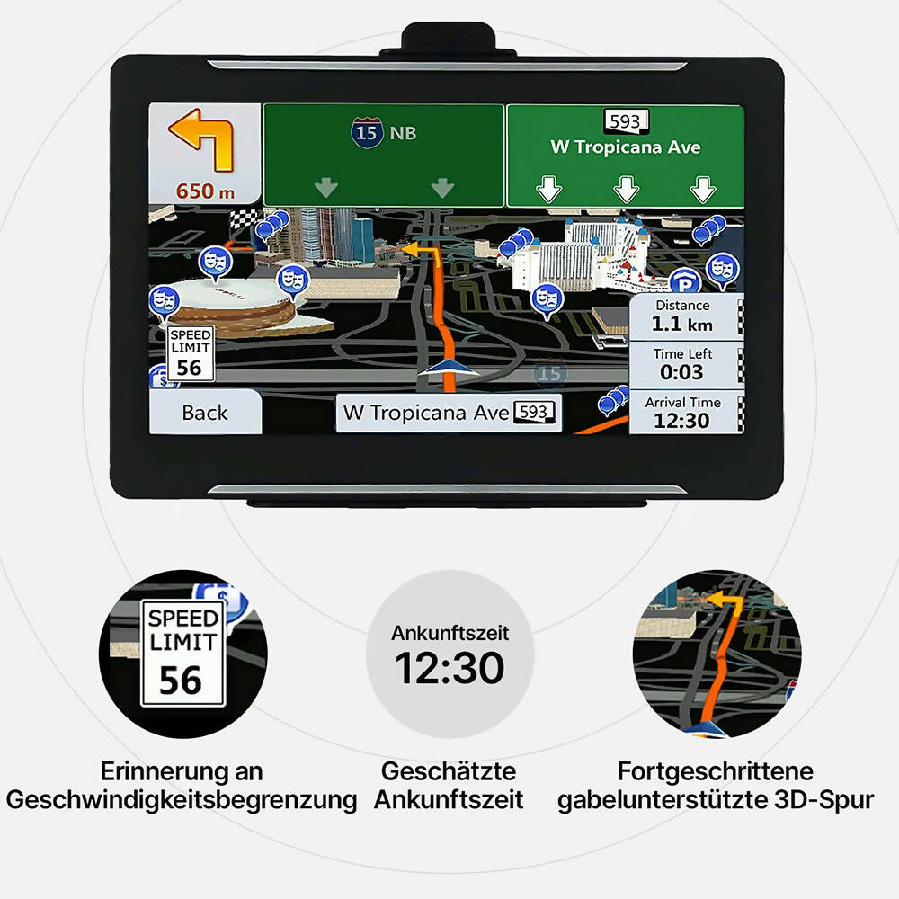 GPS Navigationsgerät für Auto, LKW, PKW mit lebenslanger Kartenaktualisierung / 7-Zoll Touchscreen Navigation mit Sonnenblende / 2D & 3D Kartenansicht und Tempolimit-Erinnerung