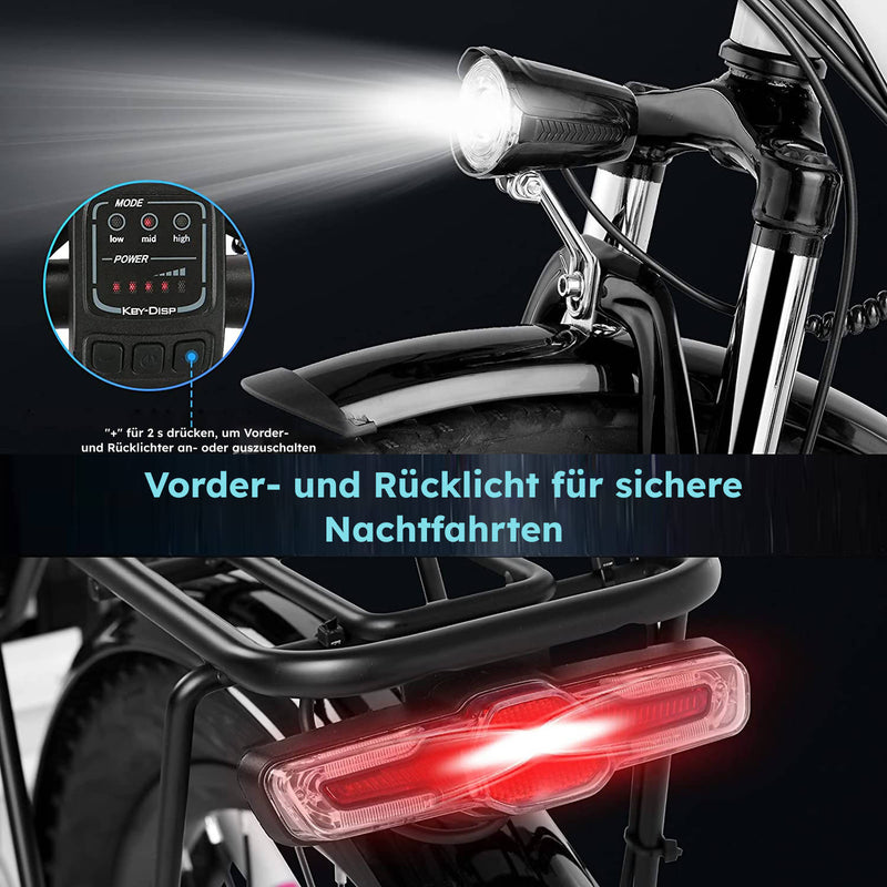 E-Bike für Damen / 26 Zoll / 7 Gänge / 250 W Heckmotor / 10.4AH Lithium-Ionen-Akku / Ideal für City und Pendler / Niedrige Schrittlänge